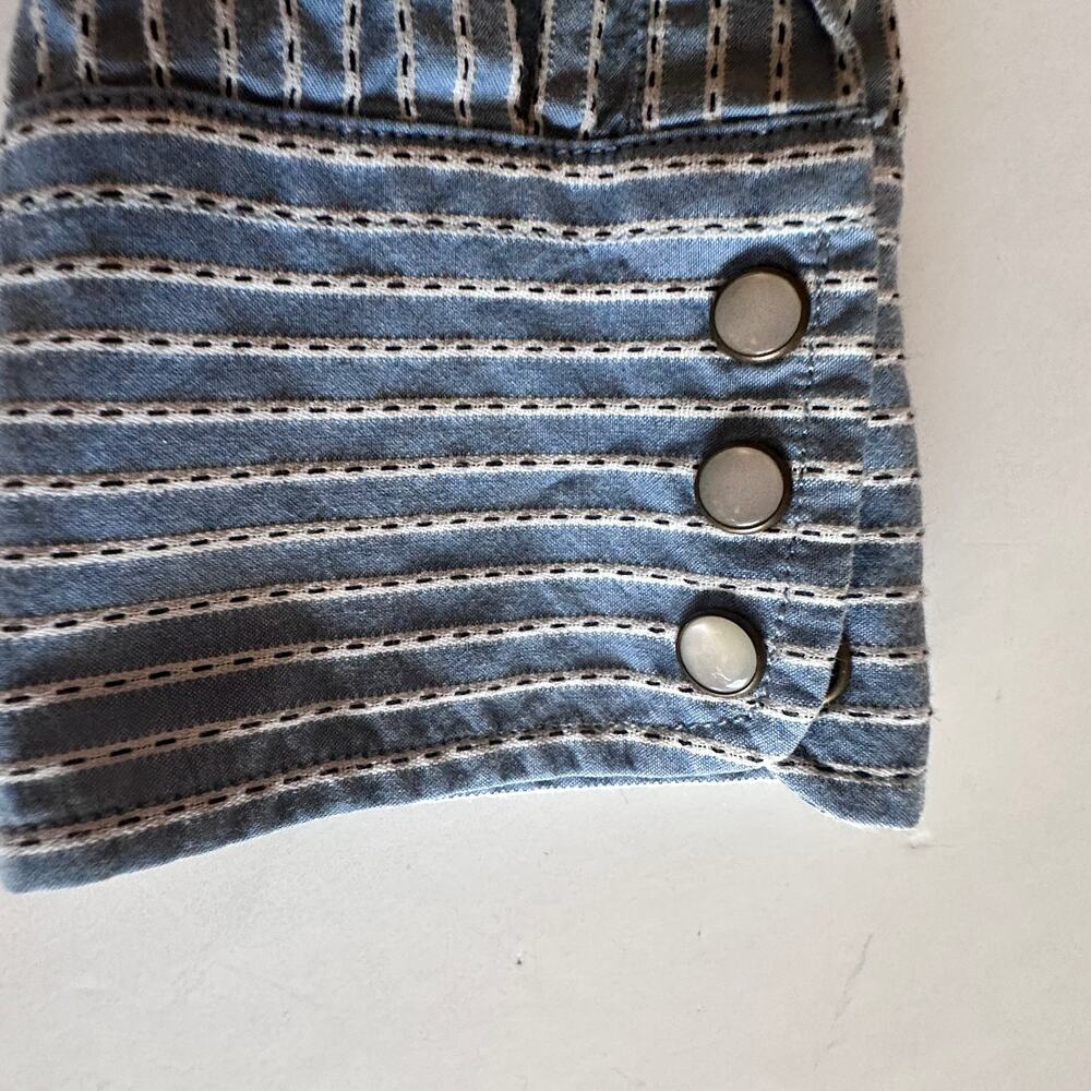 LRL Lauren Jeans Striped Pearl Snap Top Womens Large Light Blue Western Shirt - Picture 4 of 10